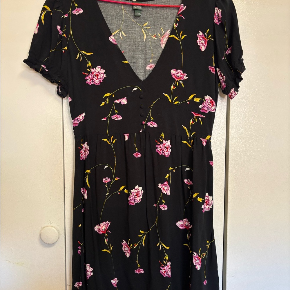 Wild Fable Black Dress with Pink Floral Design